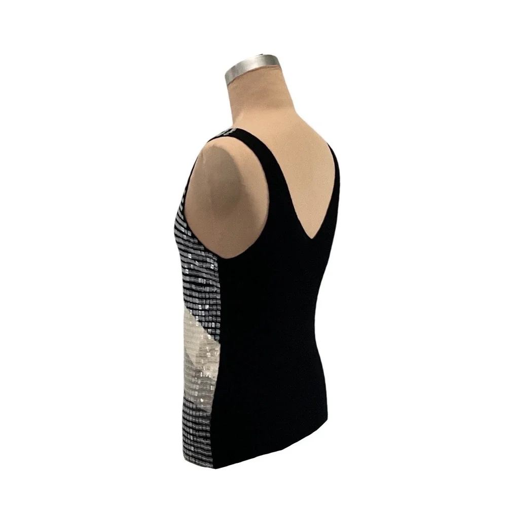 Armani Exchange Sequin Knit Tank Top Black Silver V Neck Party Cocktail Size‎ M